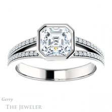14k White Gold Asscher Cut Forever One Engagement Ring Setting #GTJ1214-asscher-fo-w 1 14k White Gold Asscher Cut Forever One Engagement Ring Setting #GTJ1214-asscher-fo-w