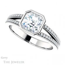14k White Gold Asscher Cut Forever One Engagement Ring Setting #GTJ1214-asscher-fo-w 5 14k White Gold Asscher Cut Forever One Engagement Ring Setting #GTJ1214-asscher-fo-w
