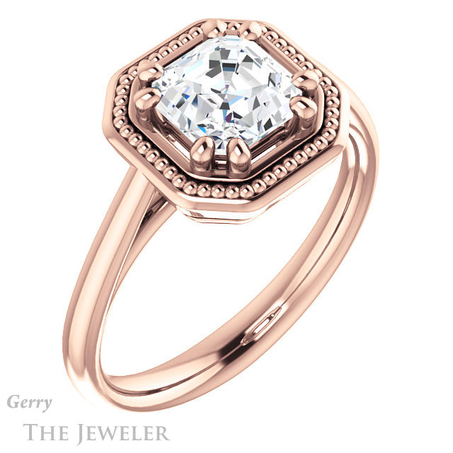 Asscher Cut Forever One Engagement Ring Setting #GTJ1215-asscher-fo-r | Gerry The Jeweler 14k Rose Gold Asscher Cut Forever One Engagement Ring Setting #GTJ1215-asscher-fo-r