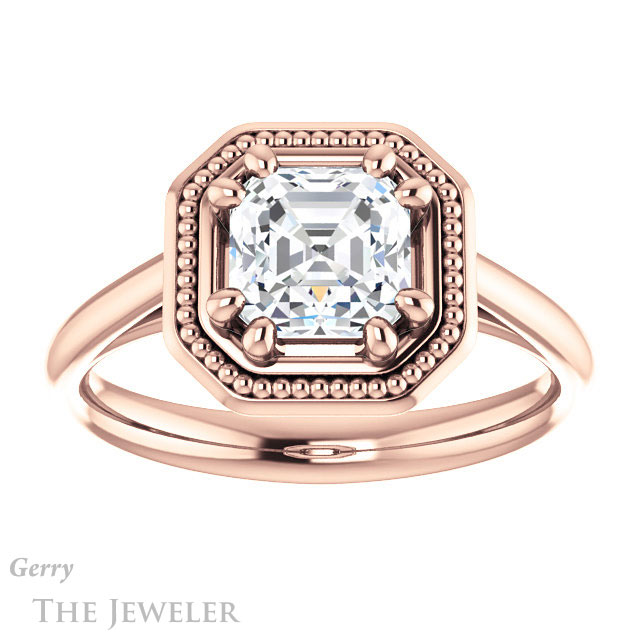 Asscher Cut Forever One Engagement Ring Setting #GTJ1215-asscher-fo-r | Gerry The Jeweler 14k Rose Gold Asscher Cut Forever One Engagement Ring Setting #GTJ1215-asscher-fo-r