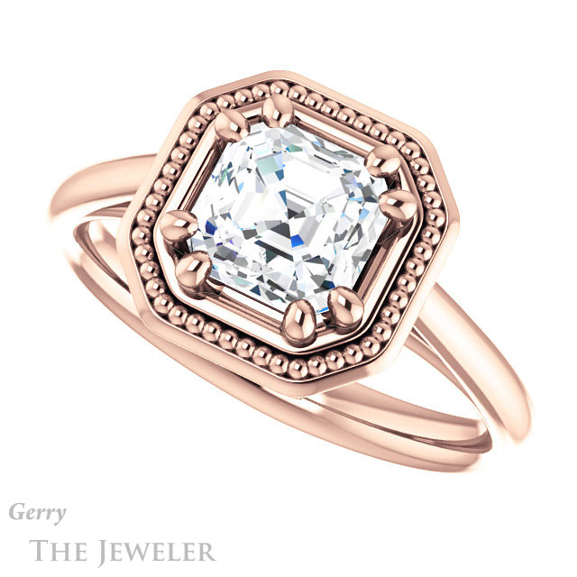 Asscher Cut Forever One Engagement Ring Setting #GTJ1215-asscher-fo-r | Gerry The Jeweler 14k Rose Gold Asscher Cut Forever One Engagement Ring Setting #GTJ1215-asscher-fo-r