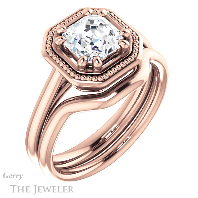 Asscher Cut Forever One Engagement Ring Setting #GTJ1215-asscher-fo-r | Gerry The Jeweler 14k Rose Gold Asscher Cut Forever One Engagement Ring Setting #GTJ1215-asscher-fo-r