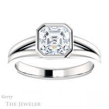 14k White Gold Asscher Cut Forever One Engagement Ring Setting #GTJ1216-asscher-fo-w
