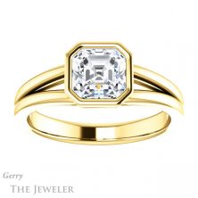 14k Yellow Gold Asscher Cut Forever One Engagement Ring Setting #GTJ1216-asscher-fo-y