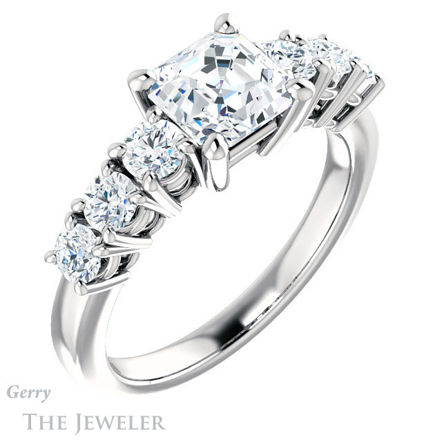Asscher Cut Forever One Engagement Ring Setting #GTJ1217-asscher-fo-w | Gerry The Jeweler 14k White Gold Asscher Cut Forever One Engagement Ring Setting #GTJ1217-asscher-fo-w