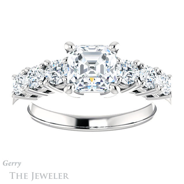 Asscher Cut Forever One Engagement Ring Setting #GTJ1217-asscher-fo-w | Gerry The Jeweler 14k White Gold Asscher Cut Forever One Engagement Ring Setting #GTJ1217-asscher-fo-w