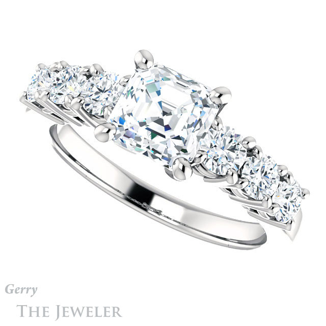 Asscher Cut Forever One Engagement Ring Setting #GTJ1217-asscher-fo-w | Gerry The Jeweler 14k White Gold Asscher Cut Forever One Engagement Ring Setting #GTJ1217-asscher-fo-w