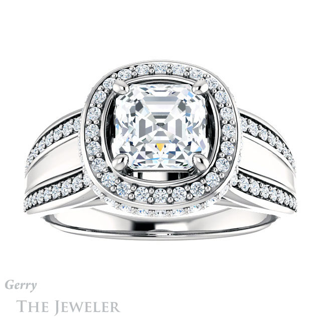 Asscher Cut Forever One Engagement Ring Setting #GTJ1218-asscher-fo-w | Gerry The Jeweler 14k White Gold Asscher Cut Forever One Engagement Ring Setting #GTJ1218-asscher-fo-w