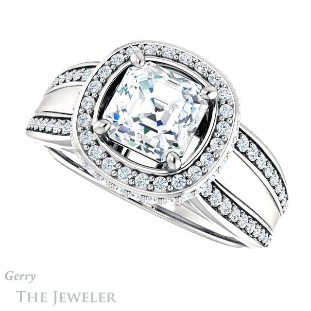 Asscher Cut Forever One Engagement Ring Setting #GTJ1218-asscher-fo-w | Gerry The Jeweler 14k White Gold Asscher Cut Forever One Engagement Ring Setting #GTJ1218-asscher-fo-w