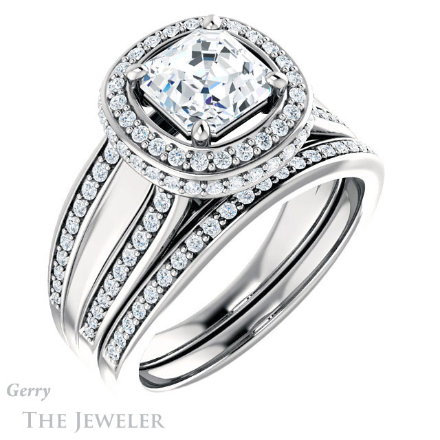 Asscher Cut Forever One Engagement Ring Setting #GTJ1218-asscher-fo-w | Gerry The Jeweler 14k White Gold Asscher Cut Forever One Engagement Ring Setting #GTJ1218-asscher-fo-w