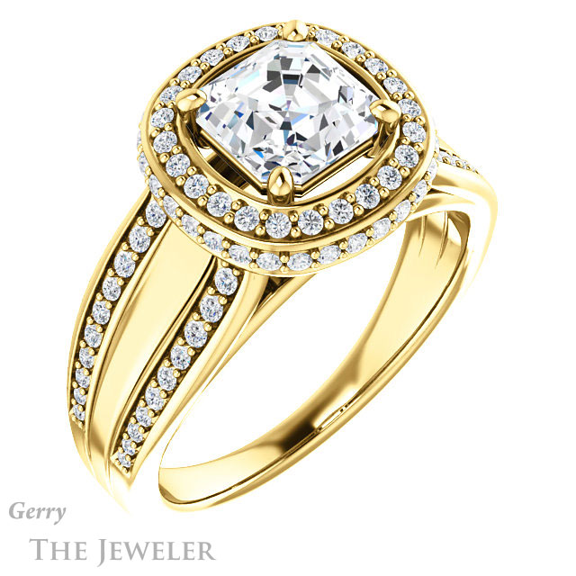 Asscher Cut Forever One Engagement Ring Setting #GTJ1218-asscher-fo-y | Gerry The Jeweler 14k Yellow Gold Asscher Cut Forever One Engagement Ring Setting #GTJ1218-asscher-fo-y