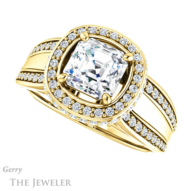 Asscher Cut Forever One Engagement Ring Setting #GTJ1218-asscher-fo-y | Gerry The Jeweler 14k Yellow Gold Asscher Cut Forever One Engagement Ring Setting #GTJ1218-asscher-fo-y