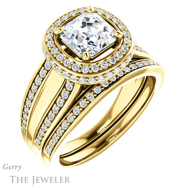 Asscher Cut Forever One Engagement Ring Setting #GTJ1218-asscher-fo-y | Gerry The Jeweler 14k Yellow Gold Asscher Cut Forever One Engagement Ring Setting #GTJ1218-asscher-fo-y