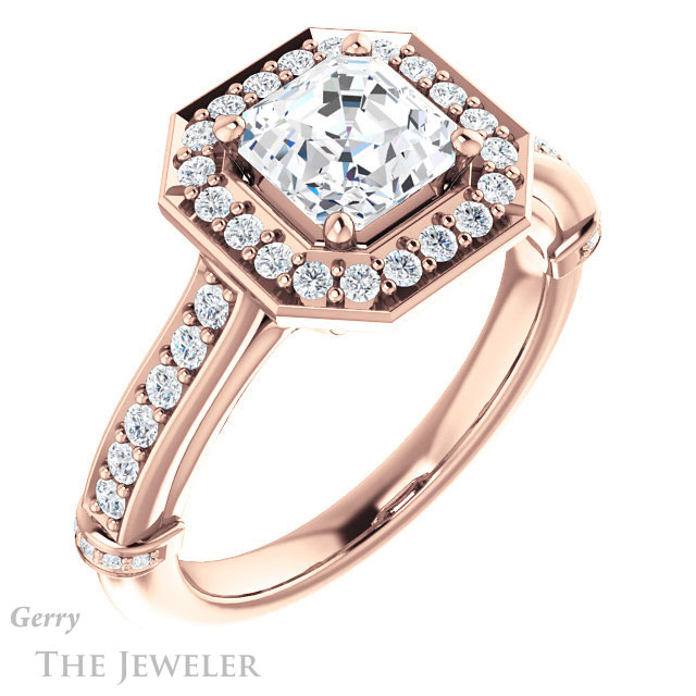 Asscher Cut Forever One Engagement Ring Setting #GTJ1219-asscher-fo-r | Gerry The Jeweler 14k Rose Gold Asscher Cut Forever One Engagement Ring Setting #GTJ1219-asscher-fo-r