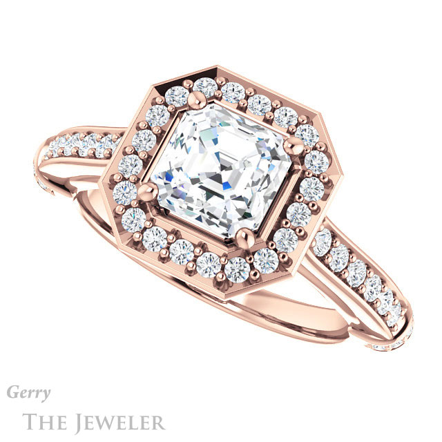 Asscher Cut Forever One Engagement Ring Setting #GTJ1219-asscher-fo-r | Gerry The Jeweler 14k Rose Gold Asscher Cut Forever One Engagement Ring Setting #GTJ1219-asscher-fo-r