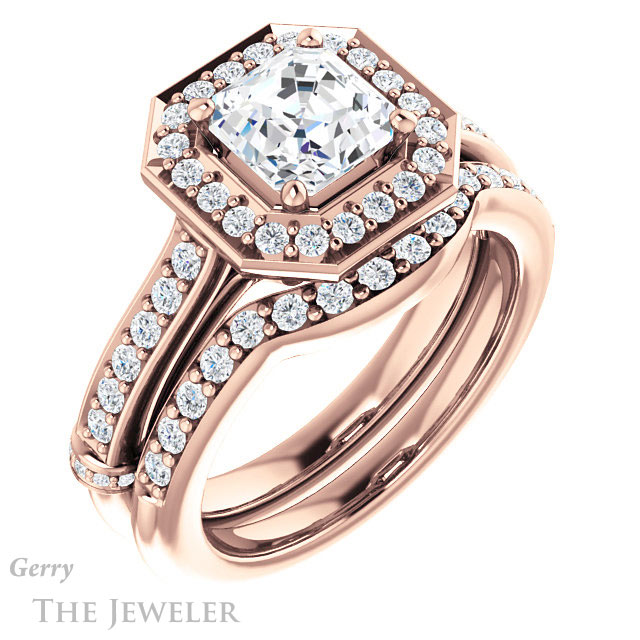 Asscher Cut Forever One Engagement Ring Setting #GTJ1219-asscher-fo-r | Gerry The Jeweler 14k Rose Gold Asscher Cut Forever One Engagement Ring Setting #GTJ1219-asscher-fo-r