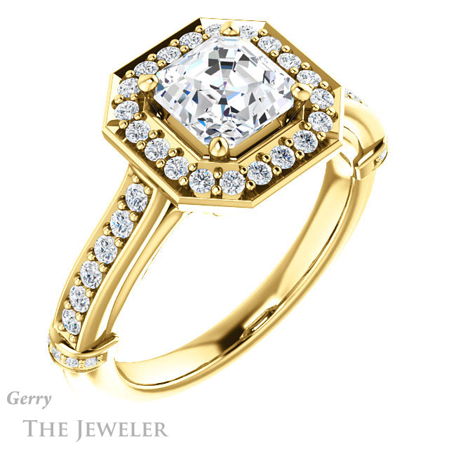 Asscher Cut Forever One Engagement Ring Setting #GTJ1219-asscher-fo-y | Gerry The Jeweler 14k Yellow Gold Asscher Cut Forever One Engagement Ring Setting #GTJ1219-asscher-fo-y