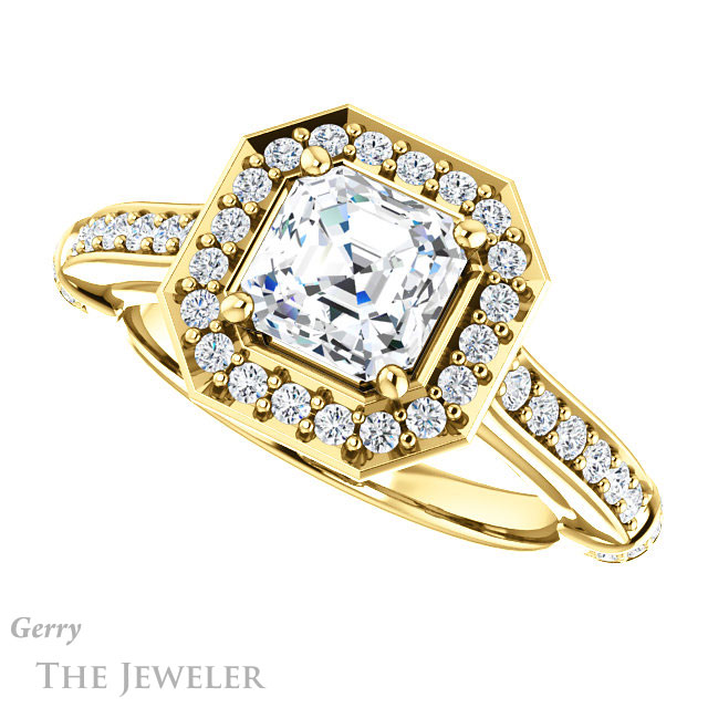 Asscher Cut Forever One Engagement Ring Setting #GTJ1219-asscher-fo-y | Gerry The Jeweler 14k Yellow Gold Asscher Cut Forever One Engagement Ring Setting #GTJ1219-asscher-fo-y