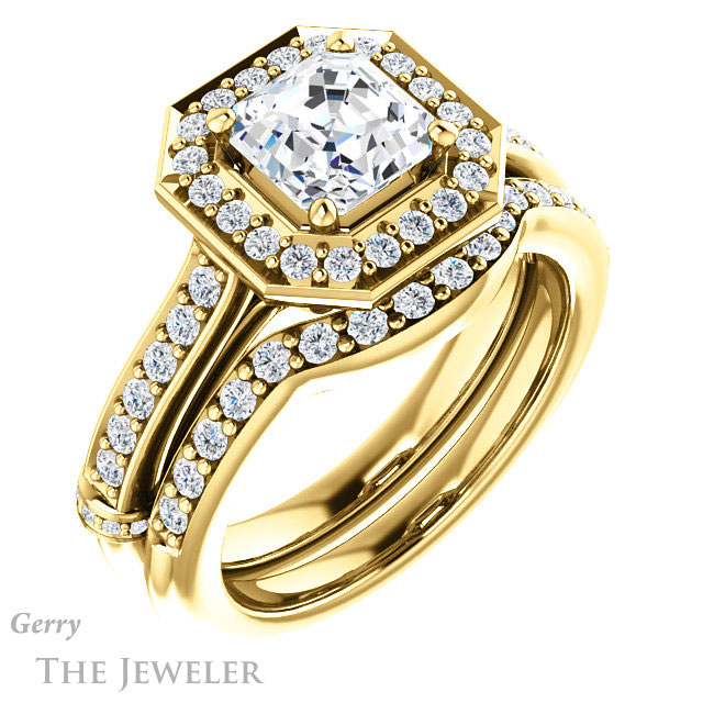 Asscher Cut Forever One Engagement Ring Setting #GTJ1219-asscher-fo-y | Gerry The Jeweler 14k Yellow Gold Asscher Cut Forever One Engagement Ring Setting #GTJ1219-asscher-fo-y