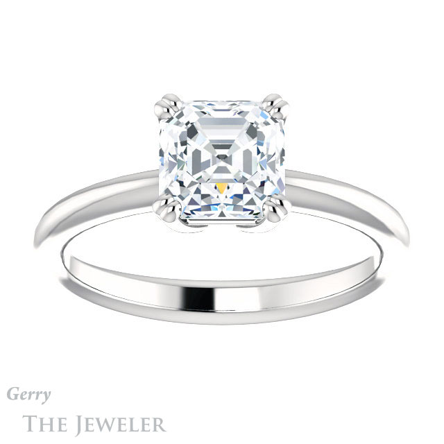 14k White Gold Asscher Cut Forever One Engagement Ring Setting #GTJ1220-asscher-fo-w