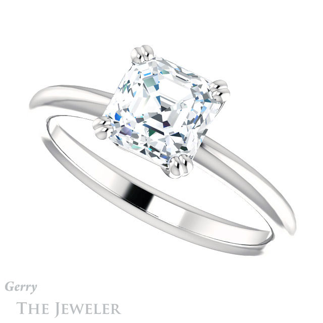 14k White Gold Asscher Cut Forever One Engagement Ring Setting #GTJ1220-asscher-fo-w
