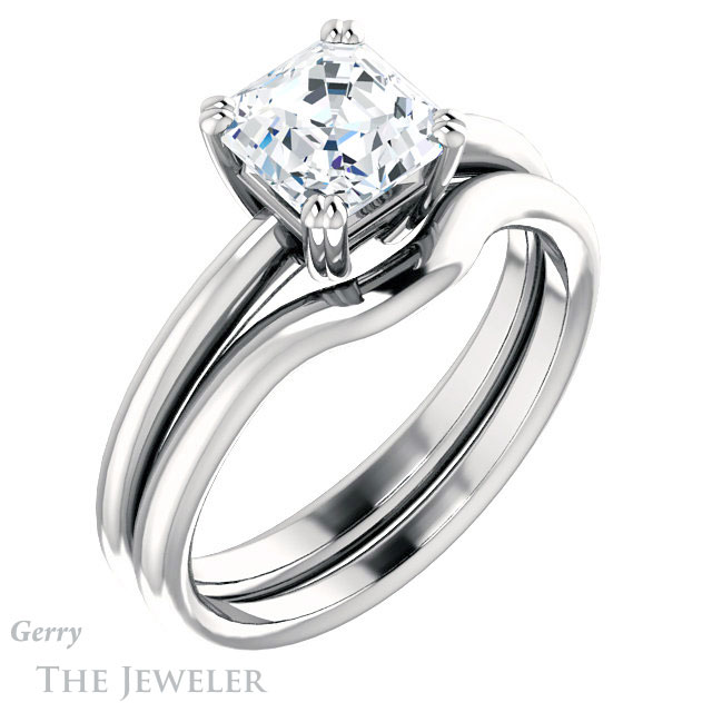 14k White Gold Asscher Cut Forever One Engagement Ring Setting #GTJ1220-asscher-fo-w