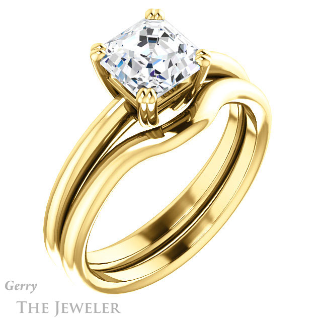 14k Yellow Gold Asscher Cut Forever One Engagement Ring Setting #GTJ1220-asscher-fo-y 6 14k Yellow Gold Asscher Cut Forever One Engagement Ring Setting #GTJ1220-asscher-fo-y