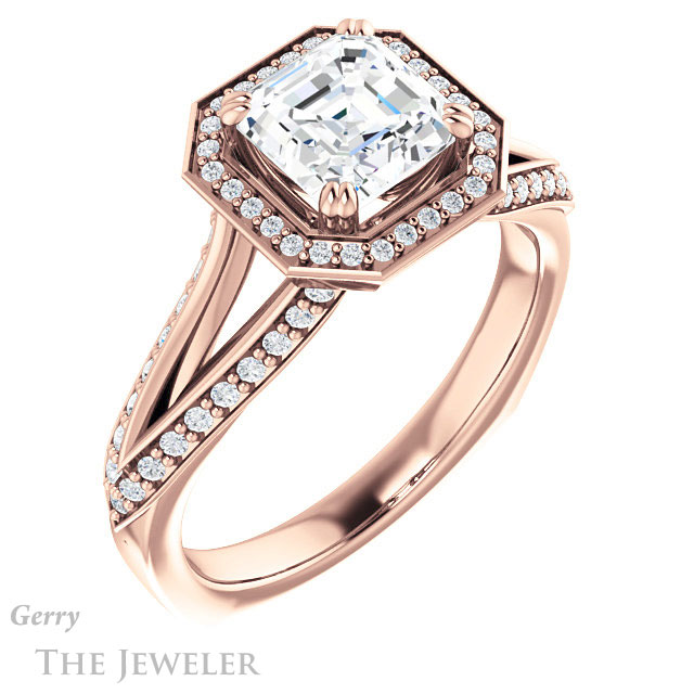 14k Rose Gold Asscher Cut Forever One Engagement Ring Setting #GTJ1221-asscher-fo-r