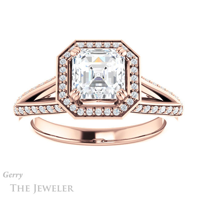 14k Rose Gold Asscher Cut Forever One Engagement Ring Setting #GTJ1221-asscher-fo-r