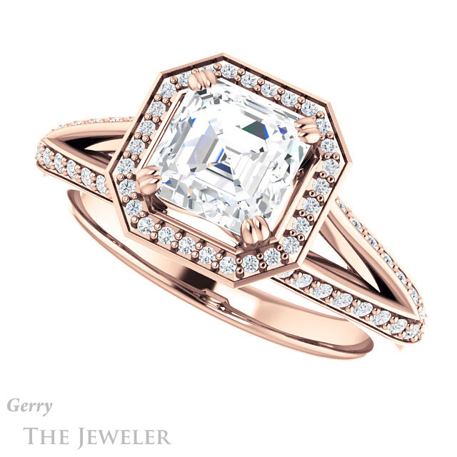 14k Rose Gold Asscher Cut Forever One Engagement Ring Setting #GTJ1221-asscher-fo-r