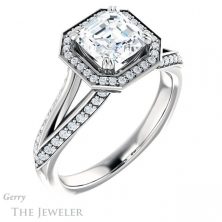 14k White Gold Asscher Cut Forever One Engagement Ring Setting #GTJ1221-asscher-fo-w