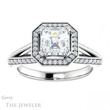14k White Gold Asscher Cut Forever One Engagement Ring Setting #GTJ1221-asscher-fo-w