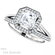 14k White Gold Asscher Cut Forever One Engagement Ring Setting #GTJ1221-asscher-fo-w
