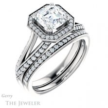14k White Gold Asscher Cut Forever One Engagement Ring Setting #GTJ1221-asscher-fo-w