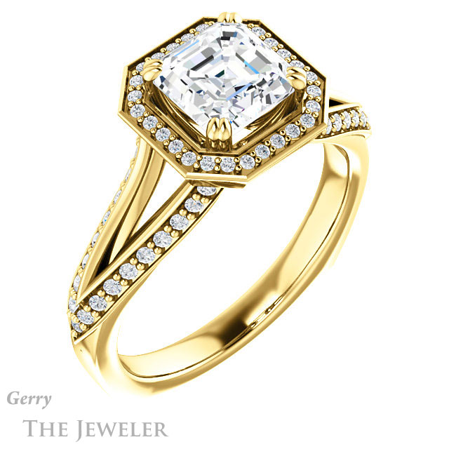 14k Yellow Gold Asscher Cut Forever One Engagement Ring Setting #GTJ1221-asscher-fo-y