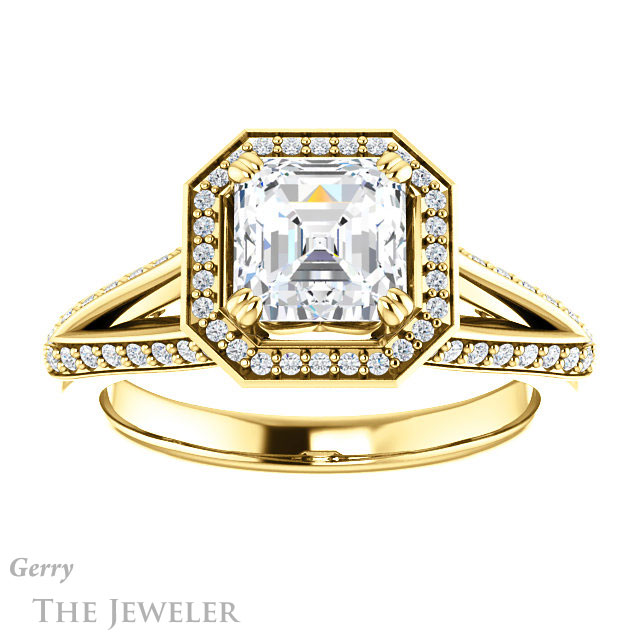 14k Yellow Gold Asscher Cut Forever One Engagement Ring Setting #GTJ1221-asscher-fo-y