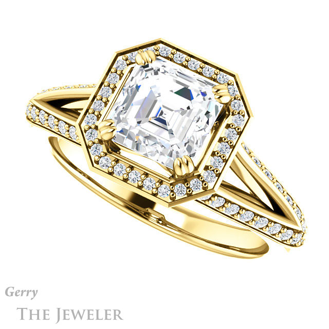 14k Yellow Gold Asscher Cut Forever One Engagement Ring Setting #GTJ1221-asscher-fo-y
