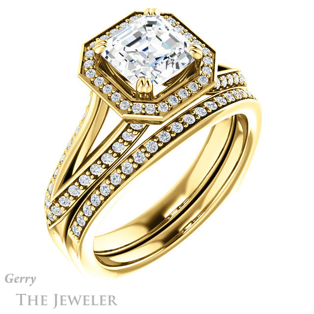14k Yellow Gold Asscher Cut Forever One Engagement Ring Setting #GTJ1221-asscher-fo-y