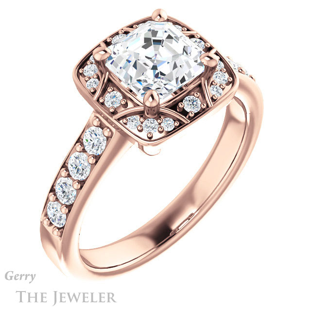 14k Rose Gold Asscher Cut Forever One Engagement Ring Setting #GTJ1222-asscher-fo-r