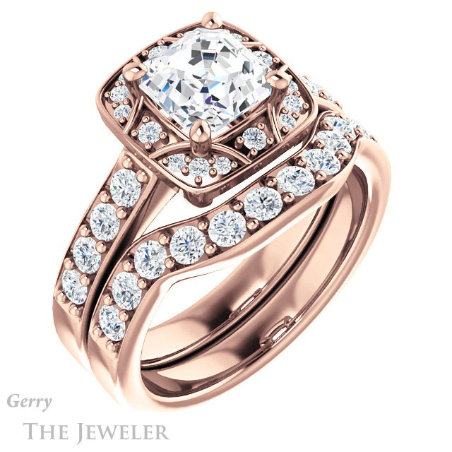 14k Rose Gold Asscher Cut Forever One Engagement Ring Setting #GTJ1222-asscher-fo-r