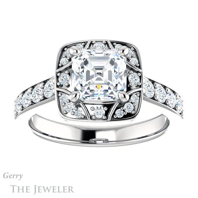 14k White Gold Asscher Cut Forever One Engagement Ring Setting #GTJ1222-asscher-fo-w