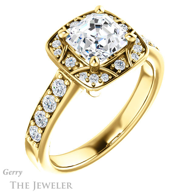 14k Yellow Gold Asscher Cut Forever One Engagement Ring Setting #GTJ1222-asscher-fo-y