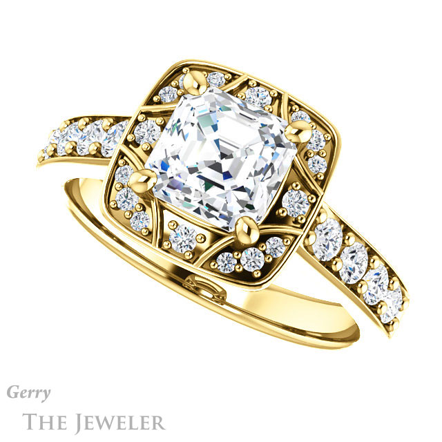 14k Yellow Gold Asscher Cut Forever One Engagement Ring Setting #GTJ1222-asscher-fo-y