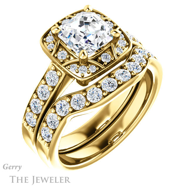 14k Yellow Gold Asscher Cut Forever One Engagement Ring Setting #GTJ1222-asscher-fo-y