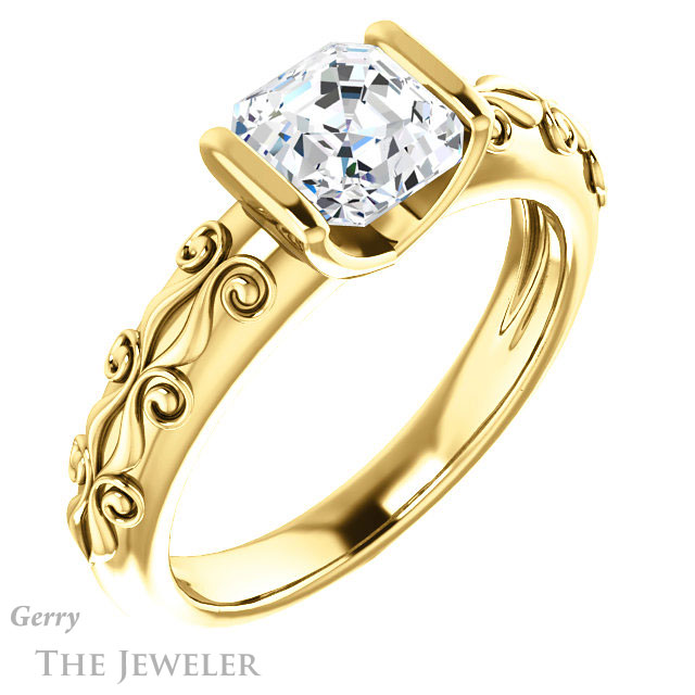 Asscher Cut Forever One Engagement Ring Setting #GTJ1223-asscher-fo-y | Gerry The Jeweler 14k Yellow Gold Asscher Cut Forever One Engagement Ring Setting #GTJ1223-asscher-fo-y