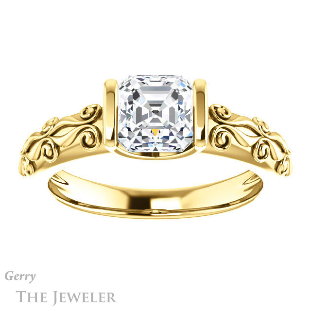 Asscher Cut Forever One Engagement Ring Setting #GTJ1223-asscher-fo-y | Gerry The Jeweler 14k Yellow Gold Asscher Cut Forever One Engagement Ring Setting #GTJ1223-asscher-fo-y