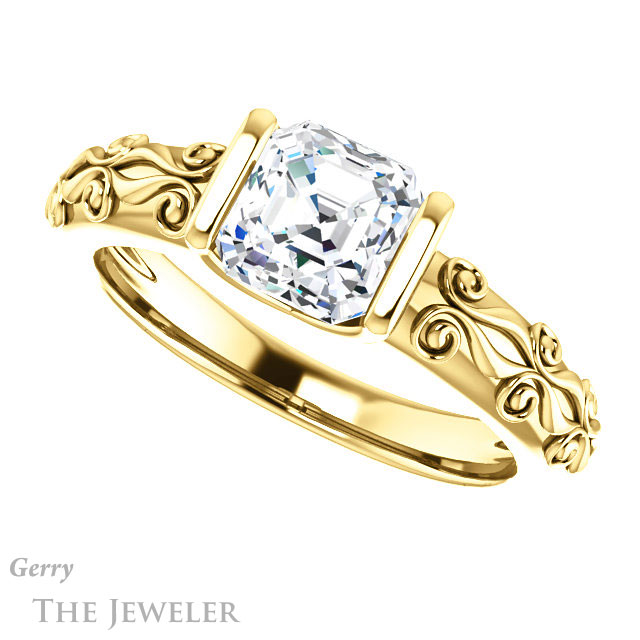 Asscher Cut Forever One Engagement Ring Setting #GTJ1223-asscher-fo-y | Gerry The Jeweler 14k Yellow Gold Asscher Cut Forever One Engagement Ring Setting #GTJ1223-asscher-fo-y
