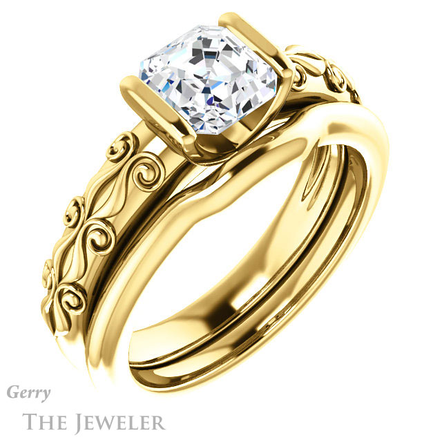Asscher Cut Forever One Engagement Ring Setting #GTJ1223-asscher-fo-y | Gerry The Jeweler 14k Yellow Gold Asscher Cut Forever One Engagement Ring Setting #GTJ1223-asscher-fo-y
