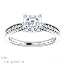 14k White Gold Asscher Cut Forever One Engagement Ring Setting #GTJ1224-asscher-fo-w 1 14k White Gold Asscher Cut Forever One Engagement Ring Setting #GTJ1224-asscher-fo-w