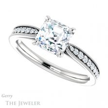 14k White Gold Asscher Cut Forever One Engagement Ring Setting #GTJ1224-asscher-fo-w 5 14k White Gold Asscher Cut Forever One Engagement Ring Setting #GTJ1224-asscher-fo-w